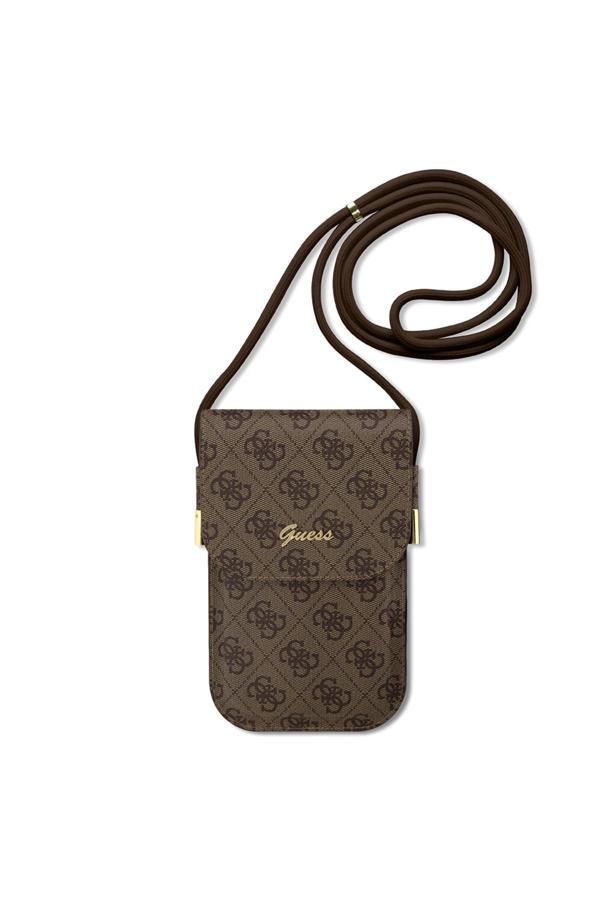 Guess Lisanslı Wallet Omuz Çanta Script Yazı Logolu Çapraz Vücut Askılı Çanta Kahverengi - Image 1