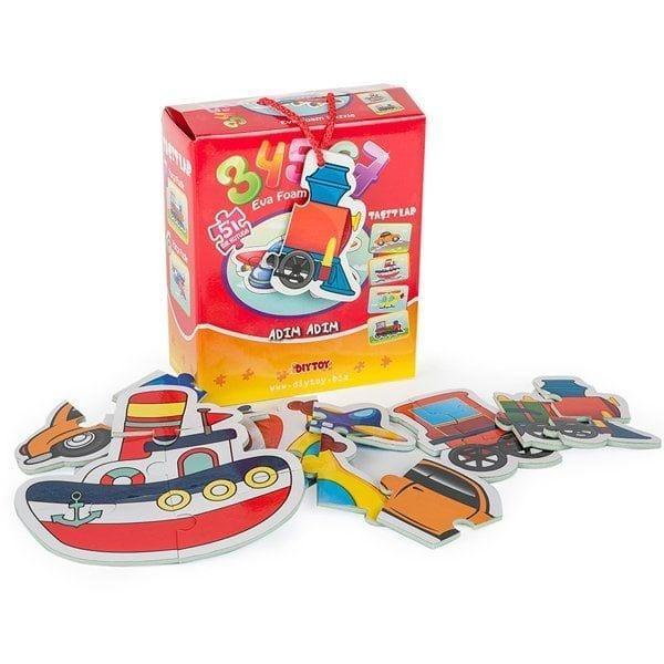 Eğlenceli Oyuncak 8742 DıyToy Süper Renkli 5'i1 Kutuda Puzzle - Taşıtlar / 3+4+5+6+7 Parça Puzzle Kız Erkek Çocuk Oyun - Image 1