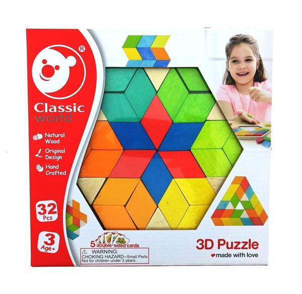 Eğlenceli Oyuncak Classic World Ahşap 3D Puzzle Kız Erkek Çocuk Eğitici - Image 1