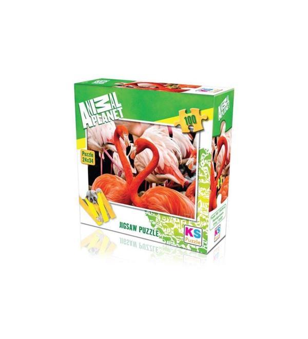 Kız Erkek Çocuk Oyuncak KS Puzzle 100 Parça Animal Planet Flamingolar Kız Erkek Çocuk Eğitici Eğitici Oy - Image 1