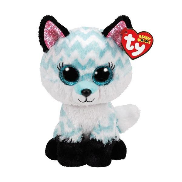 Eğlenceli Oyuncak TY Beanie Boos Mavi Şevron Desenli Peluş Tilki Atlas 24cm Kız Erkek Çocuk Eğiticila - Image 1