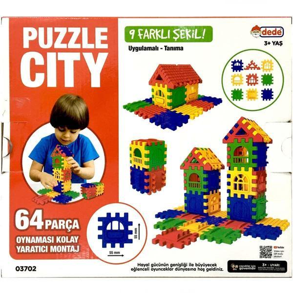 Öğretici Oyuncak Puzzle City 3D Yapı ve Tasarım Blokları 64 Parça - 03702 Kız Erkek Çocuk Eğitici - Image 1