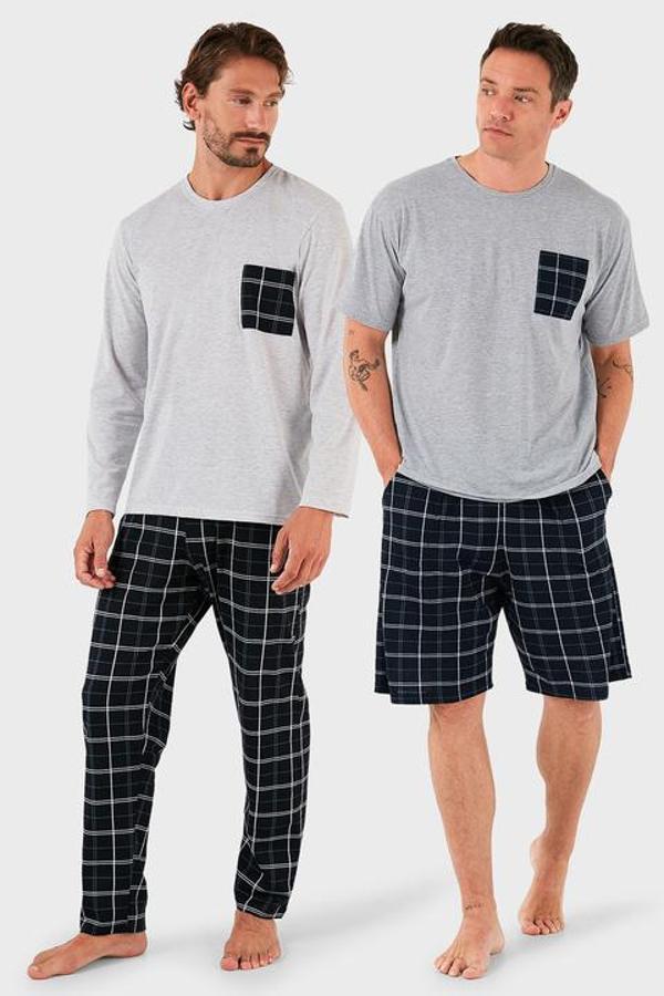 Buratti Pamuklu Regular Fit Kareli 2'li Paket Erkek Pijama Takımı 657200120S2 Gri Melanj-Gri Melanj - Image 1
