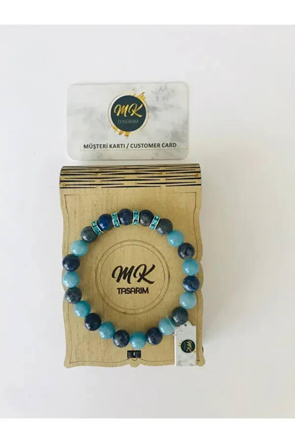 MK TASARIM GERÇEK APATİT MAVİ KUVARS TAŞI BİLEKLİK MKT28001 - Image 1
