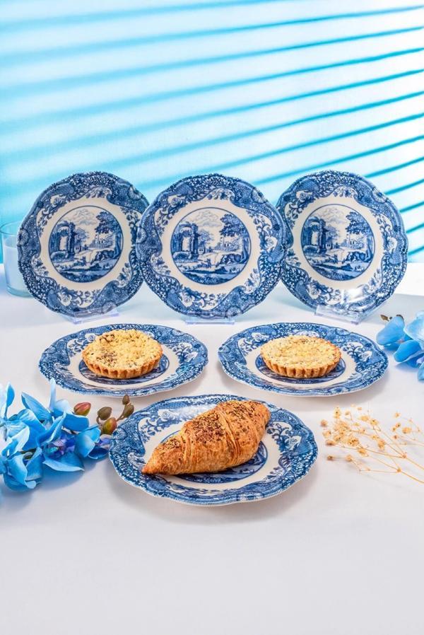 Fecra Vintage Blue 6 Parça Pasta Tabağı Seti - Image 1