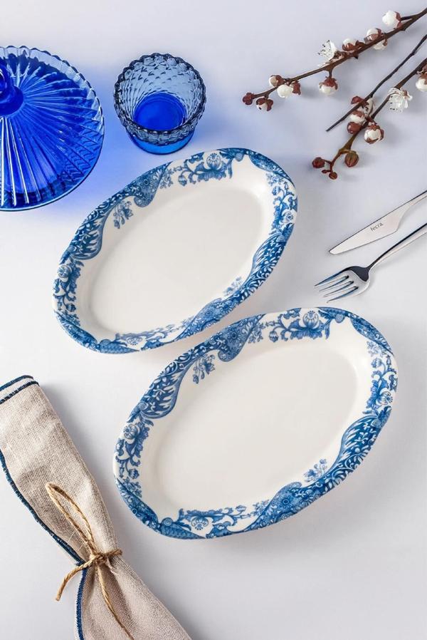 Fecra Vintage Blue 2'Li Kayık Tabak - Image 1