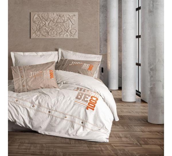 Cotton Box Ranforce Mood Nakışlı çift kiş. nevresim takımı Cool Kahve - Image 1