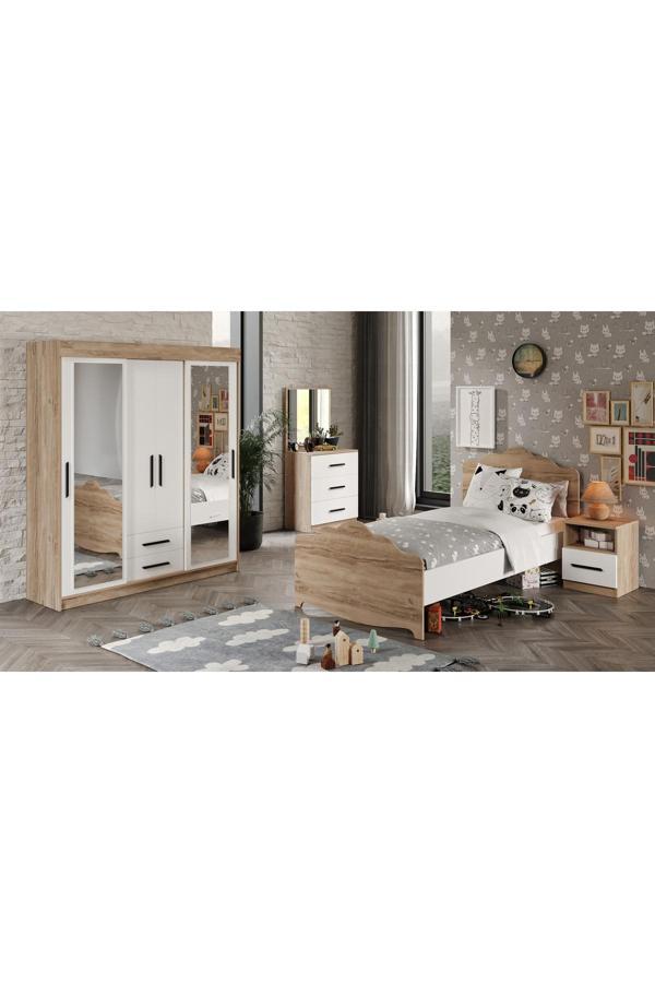 Afilli Ildır Çocuk Odası Takımı 4 Parça Tamamı Mdf Flora Beyaz Aynalı - Image 1