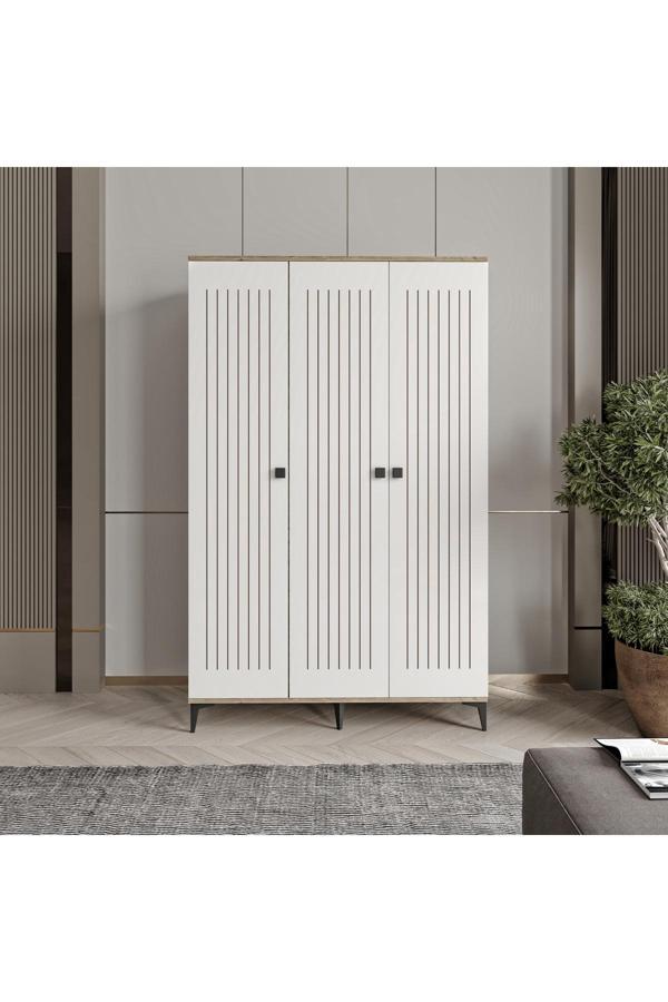 Afilli Kare 3 Kapaklı  Gardrop Tamamı Mdf( Atlas Çam Beyaz ) - Image 1