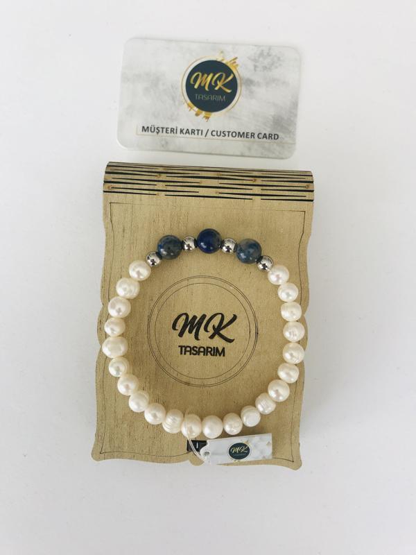 MK TASARIM GERÇEK İNCİ GERÇEK LAPİS LAZULİ BİLEKLİK MKT42001 - Image 1
