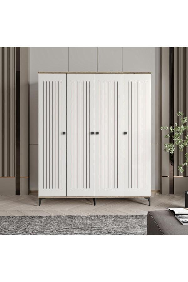 Afilli Arya 4 Kapaklı  Gardrop Tamamı Mdf( Atlas Çam Beyaz ) - Image 1