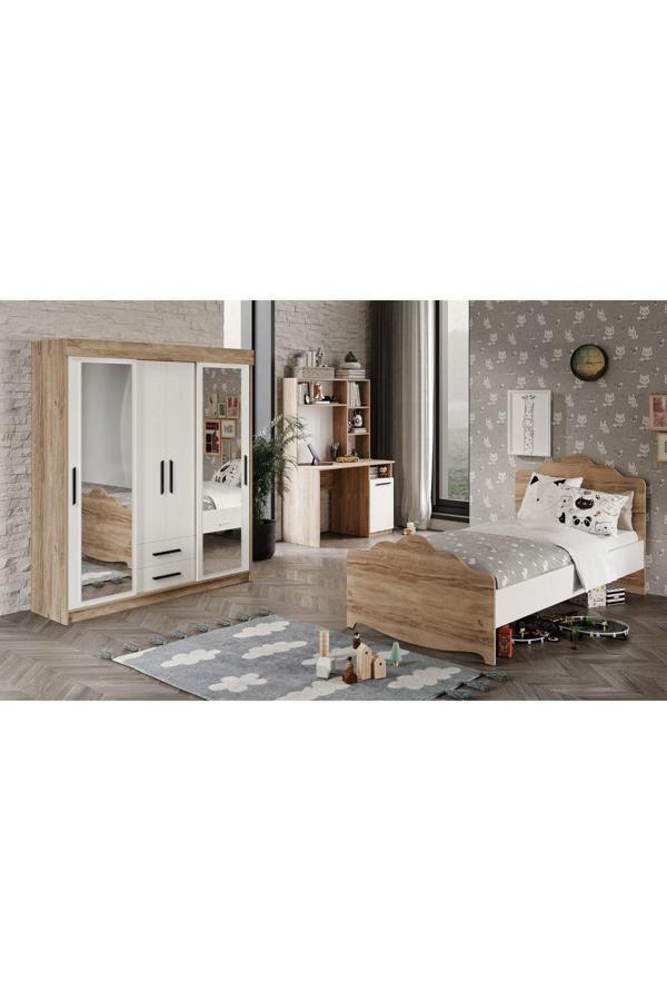 Afilli Ildır Çocuk Odası Takımı Tamamı Mdf Flora Beyaz Aynalı - Image 1
