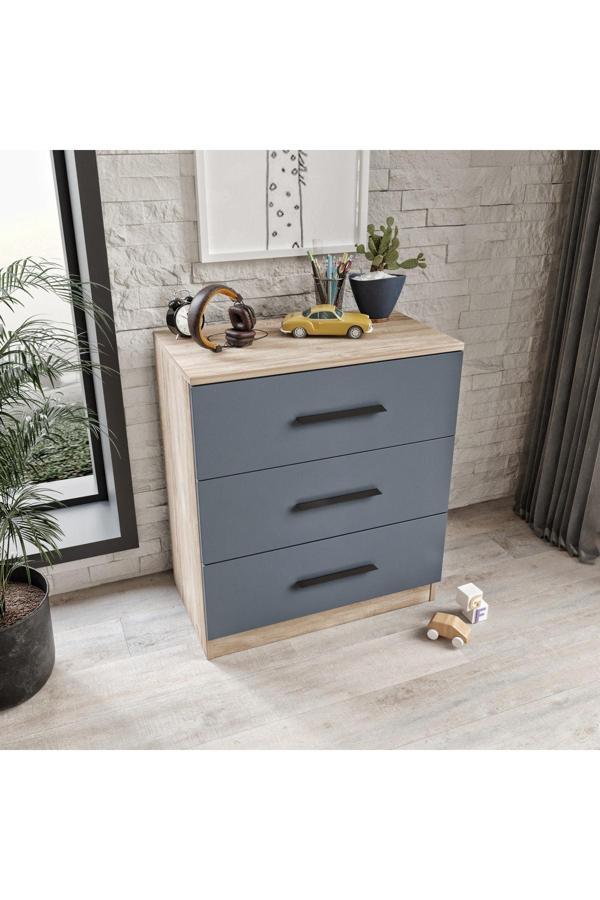 Afilli Izmir 3 Çekmeceli Şifonyer Tamamı Mdf Antrasit Flora - Image 1