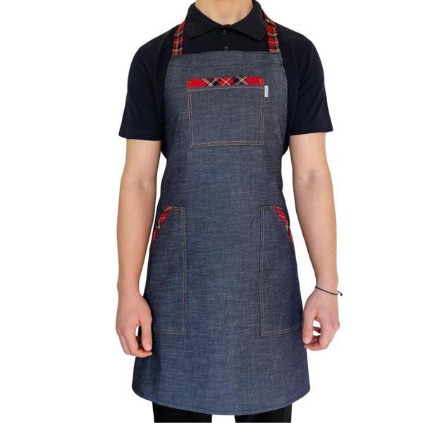 Formteks Boydan Askılı Tokalı Önlük Denim Ekose - Image 1