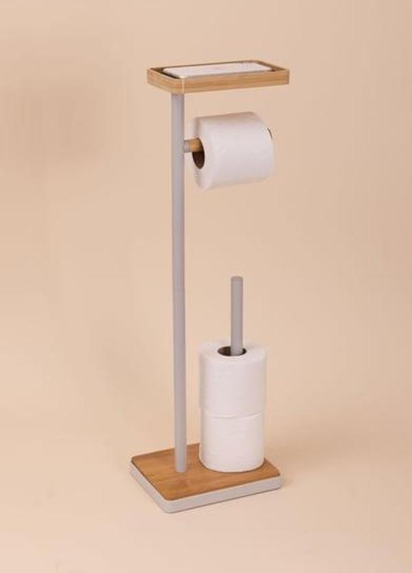 The Mia Bambu Tepsili Tuvalet Kağıdı Standı Gri GLV0758 - Image 1