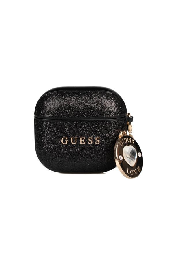Guess Airpods 4 Kılıf Guess Lisanslı Glitter Elmas Kalp Zincirli Kılıf Siyah - Image 1
