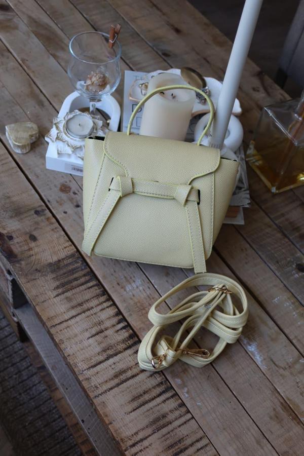 butter yellow şerit detaylı tutma saplı el omuz çantası - Image 1