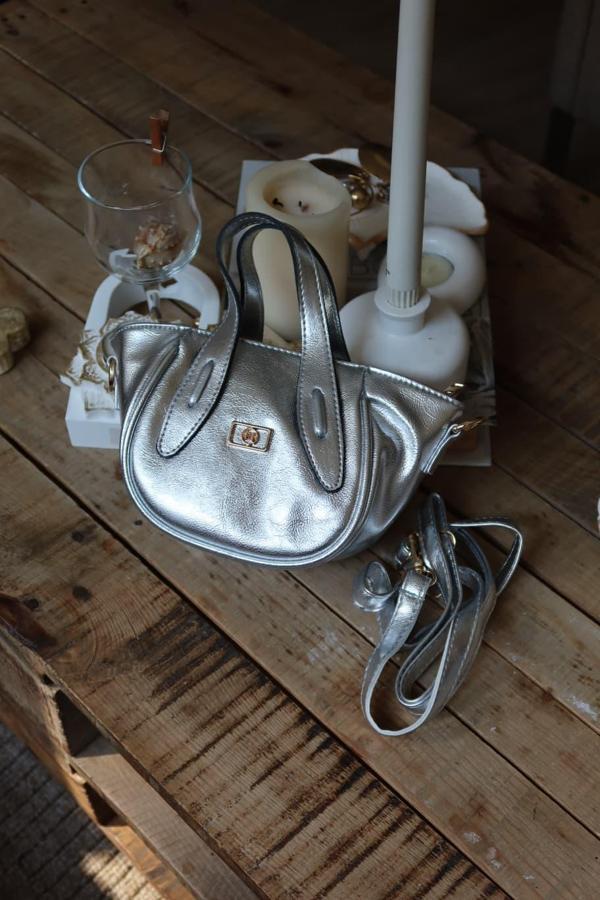 Silver Tutma Saplı Pouch El Çantası - Image 1