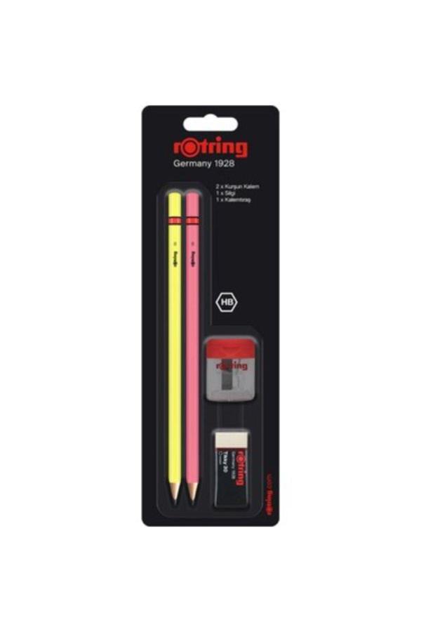 Krıspy Rotring 2 Neon Kurşun Kalem + Silgi + Kalemtıraş Seti - Image 1