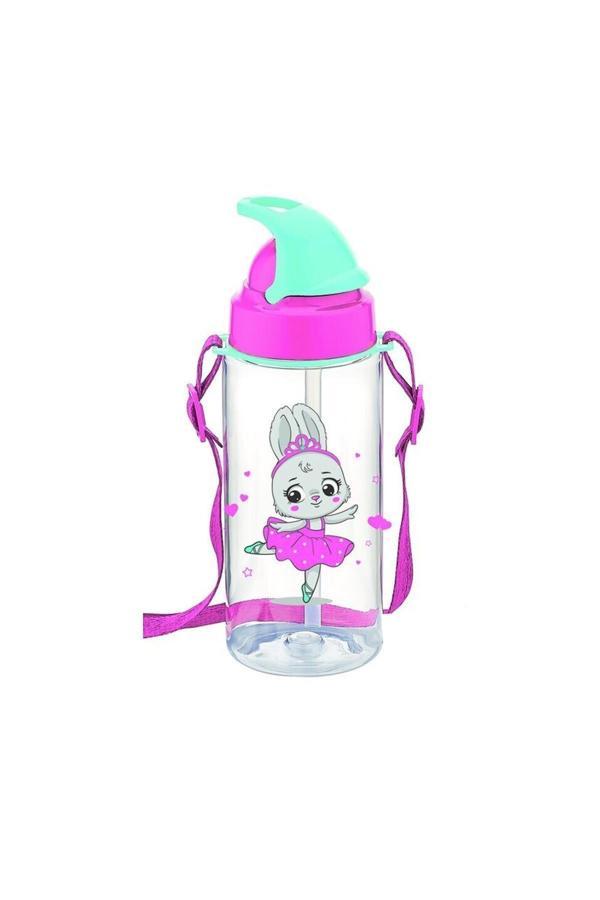 Third Tritan Pembe Desenli Pipetli Matara 500 Ml Bpa Free Askılı Suluk - Image 1