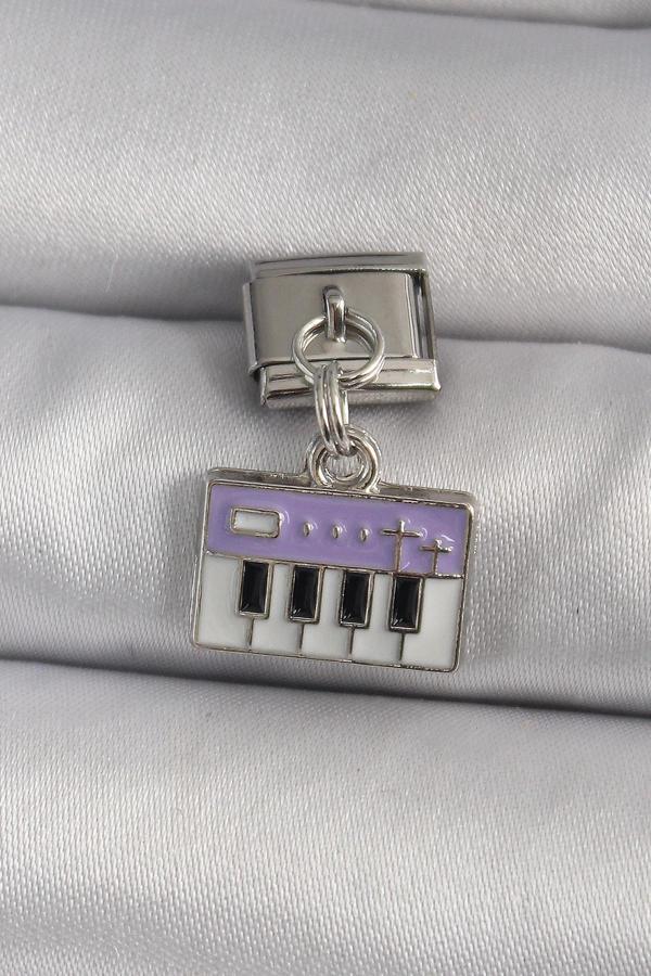316L Çelik Gümüş Renk Sallantı Mor Piyano Figür Nomination Charm - Image 1