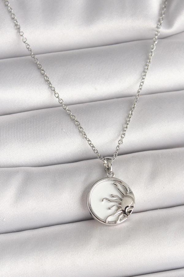 316L Çelik Gümüş Renk Zincir Beyaz Mineli Gün Batımı Model Kadın Kolye - Image 1