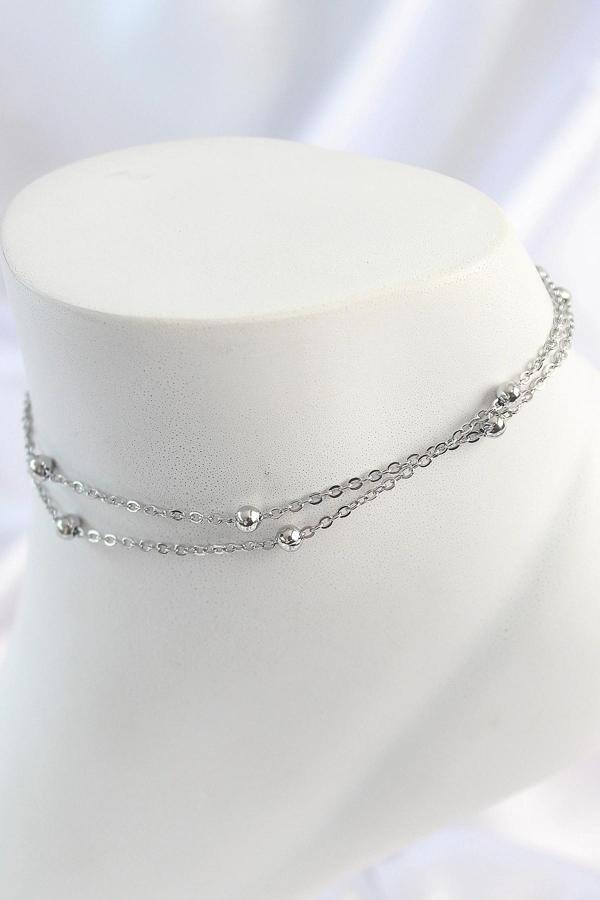 316L Çelik Gümüş Renk 2'Li Topçuk Detay Zincir Model Kadın Halhal - Image 1