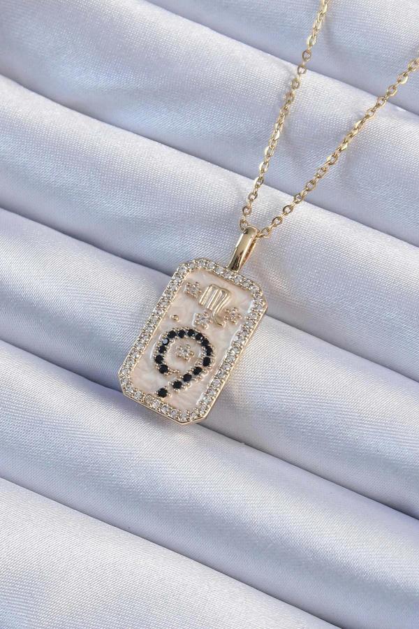 316L Çelik Zincir Altın Renk Zirkon Taşlı Minimal Papatya Figürlü Tarot Kolye - Image 1