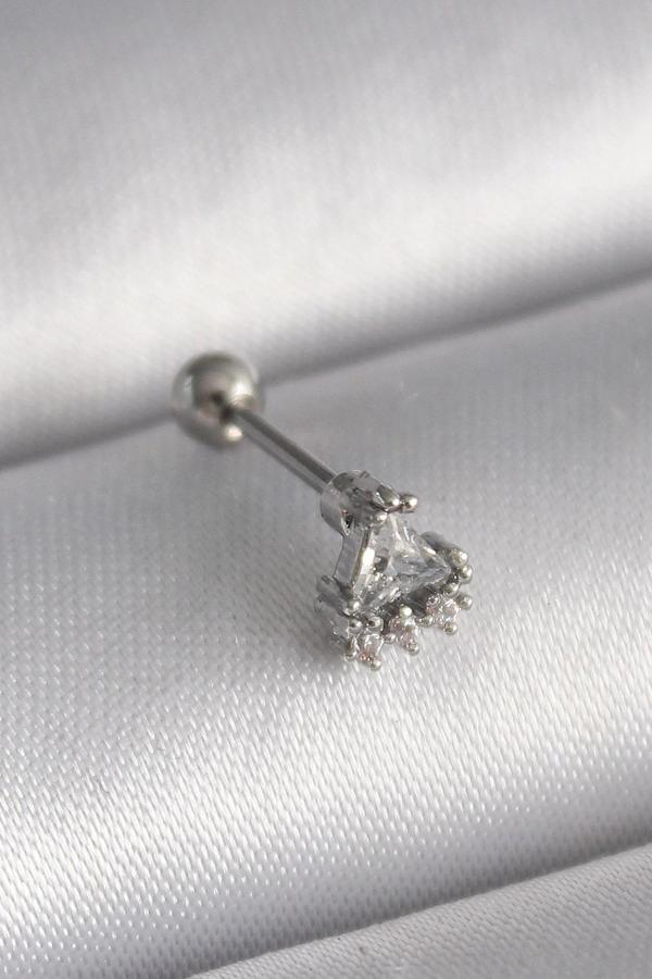 316L Çelik Gümüş Renk Üçgen Zirkon Taşlı Tragus Piercing - Image 1