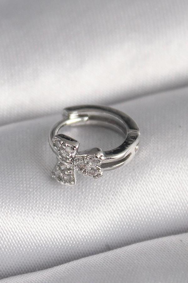 316L Çelik Gümüş Renk Zirkon Taşlı Kurdele Model Tragus Piercing - Image 1
