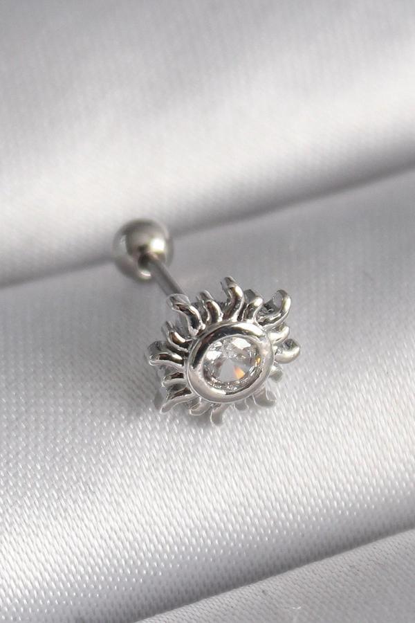 316L Çelik Gümüş Renk Zirkon Taşlı Güneş Tragus Piercing - Image 1