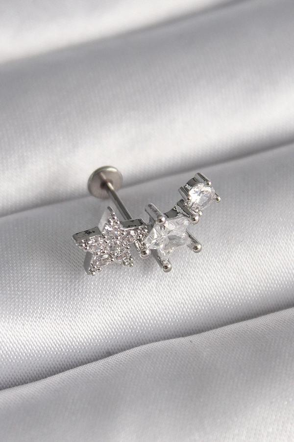316L Çelik Gümüş Renk Zirkon Taşlı Yıldız Model Tragus Piercing - Image 1
