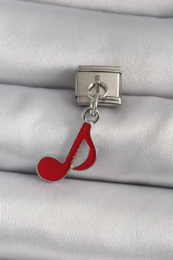 316L Çelik Gümüş Renk Kırmızı Nota Model Nomination Charm - Image 1