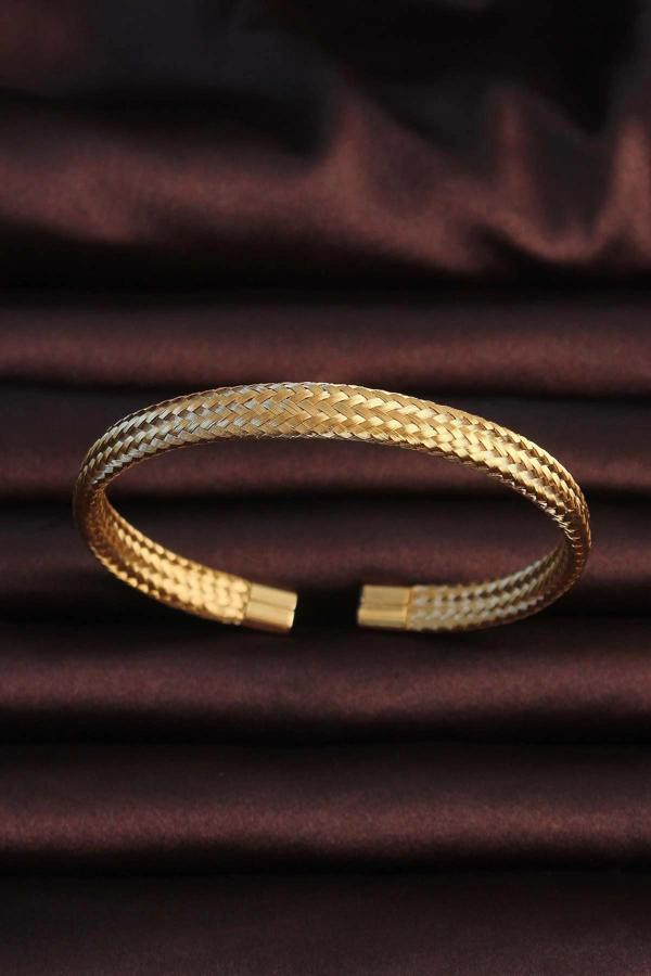 316L Çelik Altın Renk Hasır Görünüm Erkek Bileklik - Image 1
