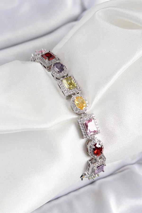 Pirinç Karışık Zirkon Taşlı Baget Model Gümüş Renk VIP Seri Kadın Bileklik - Image 1