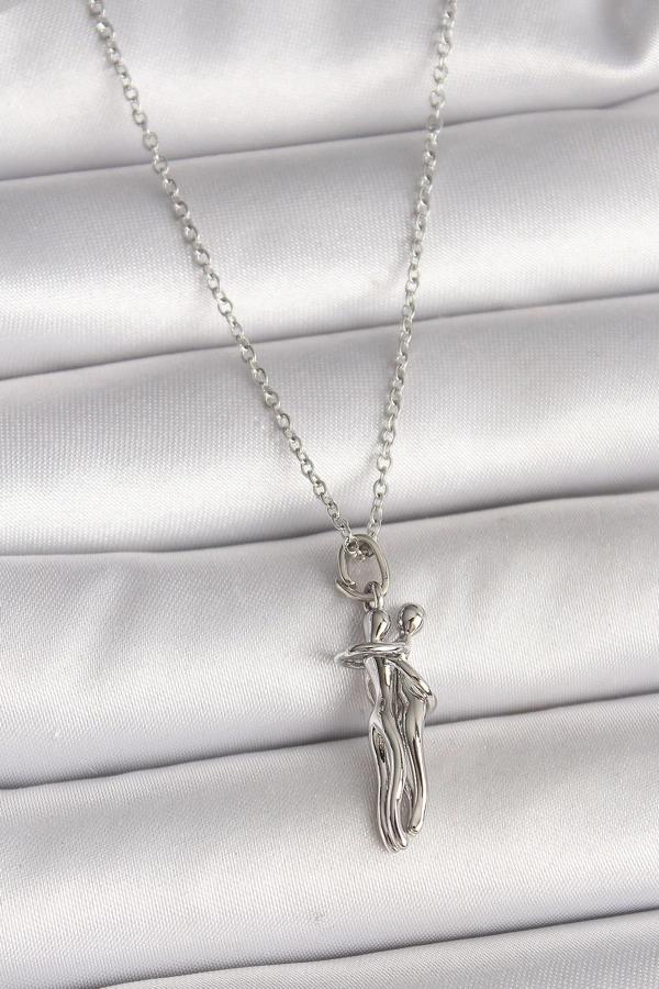 316L Çelik Gümüş Renk Zincir Sarılma Model Kadın Kolye - Image 1