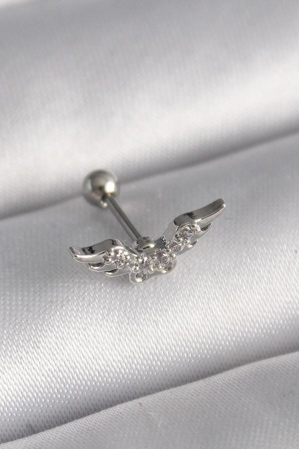 316L Çelik Gümüş Renk Zirkon Taş Detay Kanat Model Tragus Piercing - Image 1