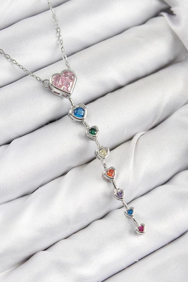 Pirinç Renkli Zirkon Taşlı Kalp Model Gümüş Renk Kadın Y Kolye - Image 1