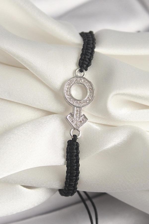 Pirinç Gümüş Renk Zirkon Taşlı Mars Figür Asansörlü Makrome Model Kadın Bileklik - Image 1