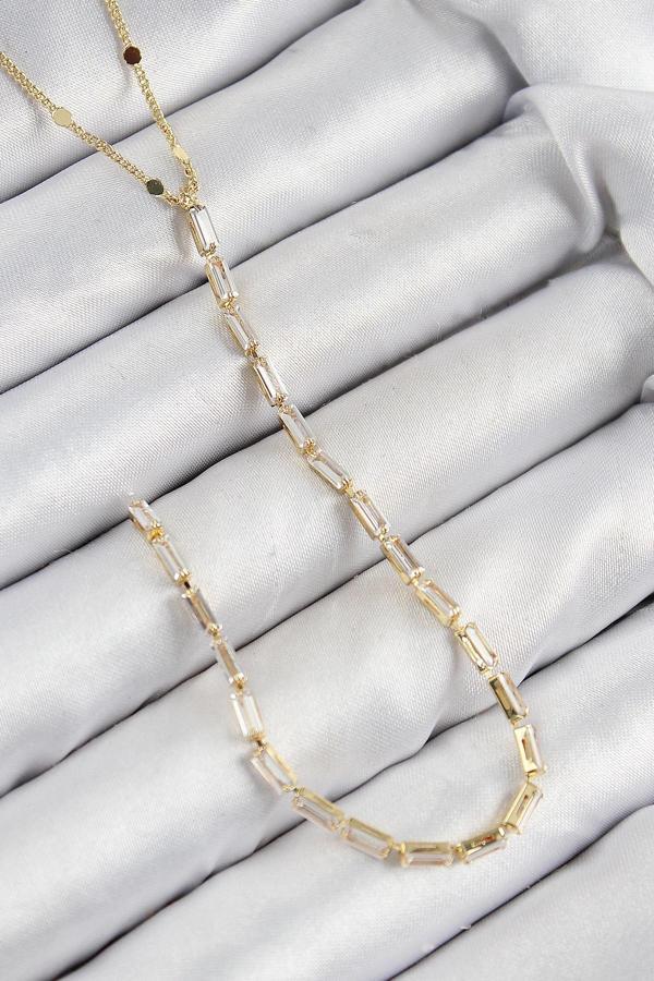 Pirinç Zirkon Taşlı Model Gold Renk Y Kolye - Image 1