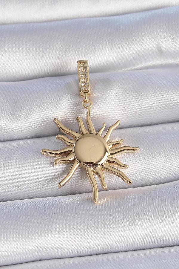 Pirinç Gold Renk Zirkon Taş Detaylı Güneş Model Ajda Charm - Image 1