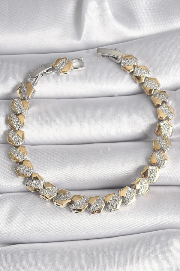 Pirinç Mix Renk Kalp Model Zirkon Taşlı VIP Seri Kadın Bileklik - Image 1