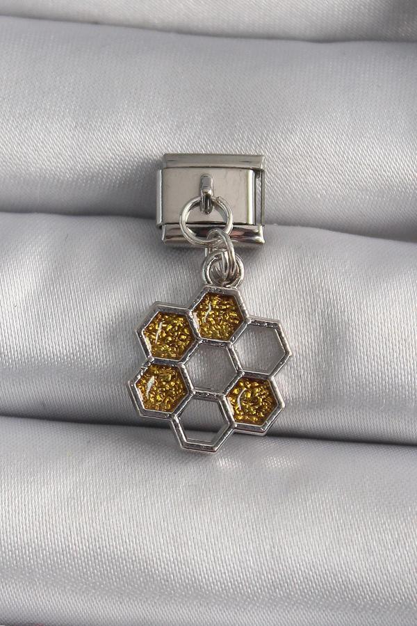 316L Çelik Gümüş Renk Sallantı Simli Bal Beteği Model Nomination Charm - Image 1