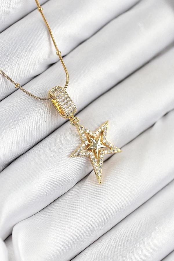 316L Çelik Zirkon Taşlı Yıldız Model Gold Renk Kadın Kolye - Image 1