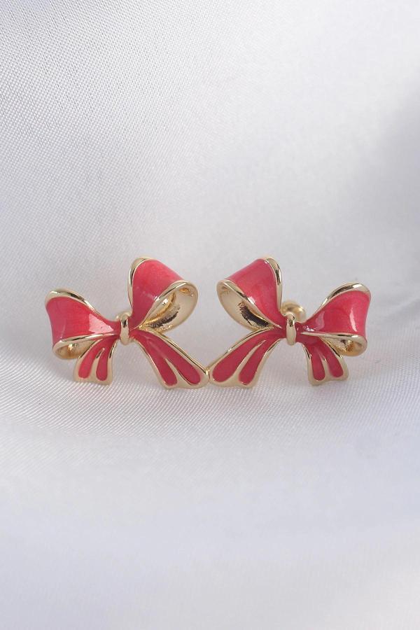 Pirinç Pembe Renk Fiyonk Küpe - Image 1