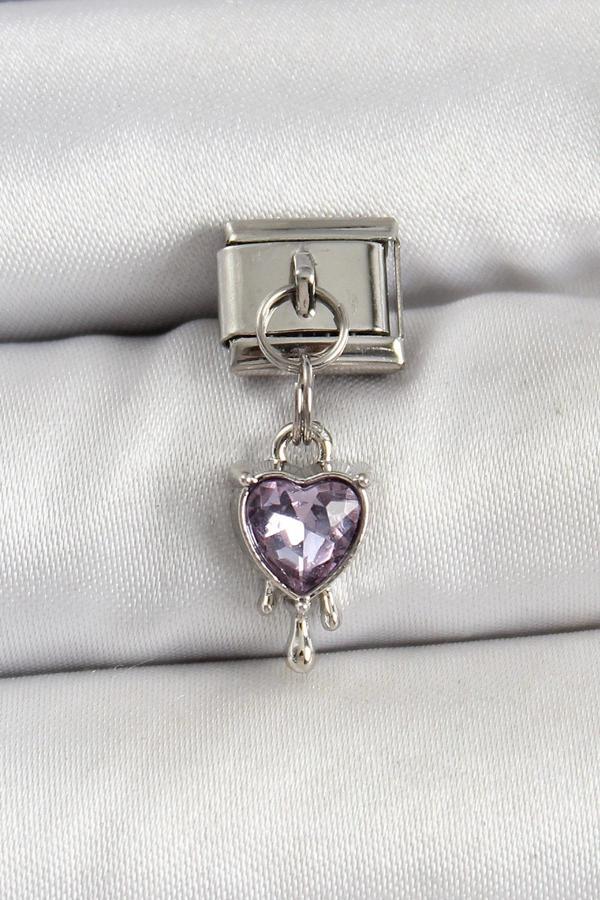 316L Çelik Gümüş Renk Mor Kalp Model Nomination Charm - Image 1