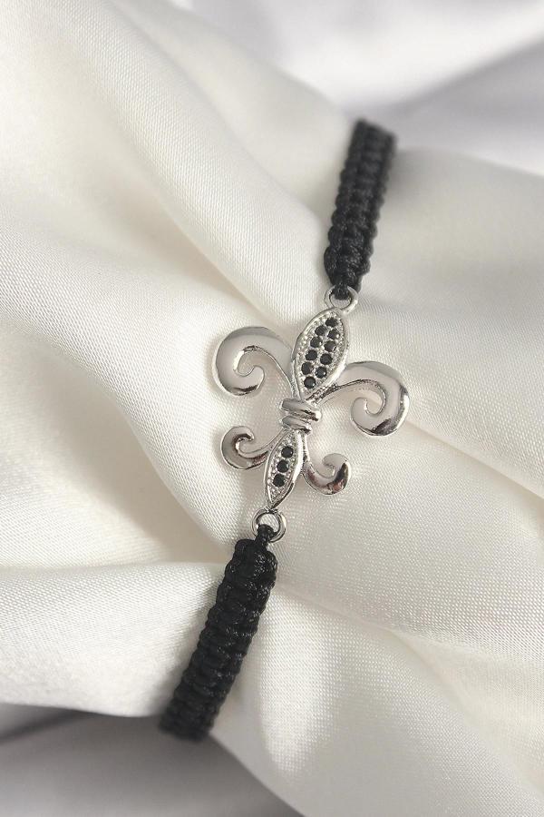 Pirinç Gümüş Renk Zirkon Taş İşlemeli Zambak Model Asansörlü Makrome Model Kadın Bileklik - Image 1