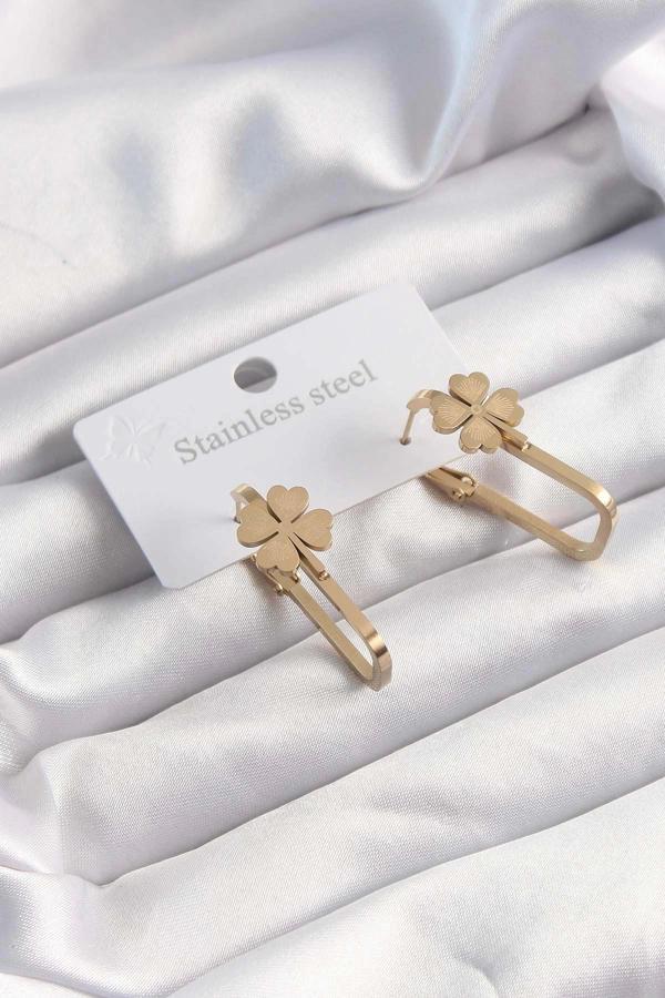 316L Çelik Altın Renk Geometrik Yonca Model Küpe - Image 1