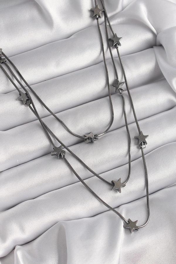 Pirinç Füme Renk 3'Lü Yıldız Model Kadın Kolye - Image 1