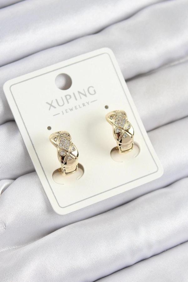 Xuping Zirkon Taşlı Geometrik Desenli Halka Model Gold Renk Kadın Küpe - Image 1